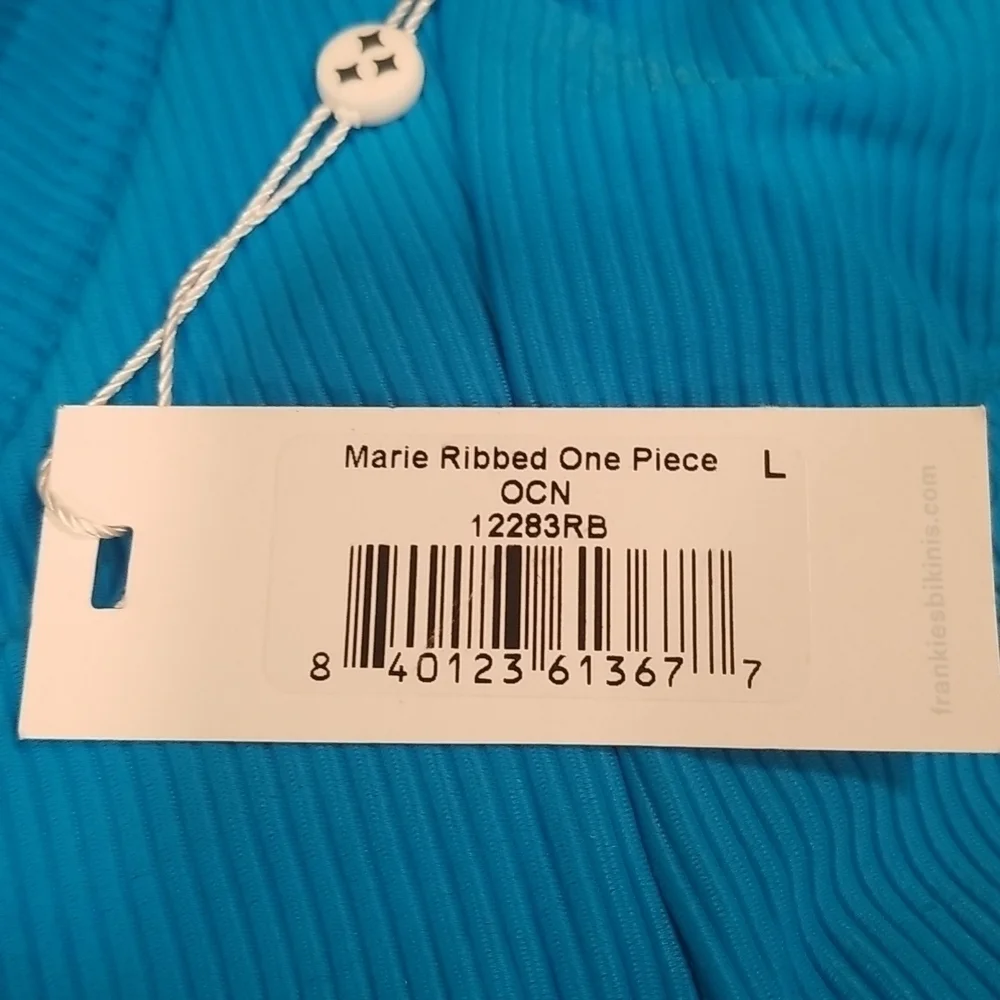 💕FRANKIE'S BIKINIS💕 Marie Ribbed Underwire Swimsuit ~ Ocean Blue Large L NWT